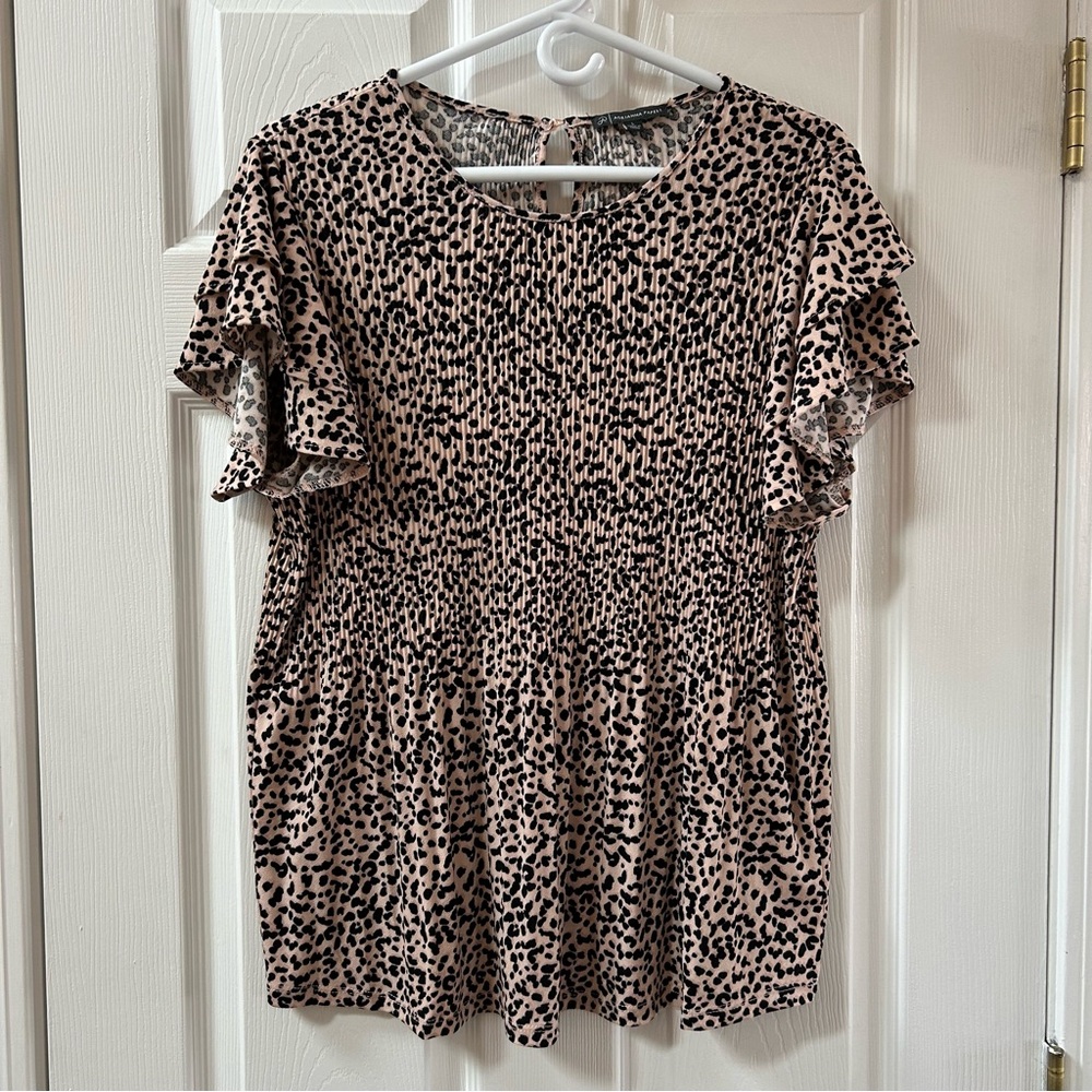 Adrianna Papell Peolum Top Pink Black Animal Print Size Large